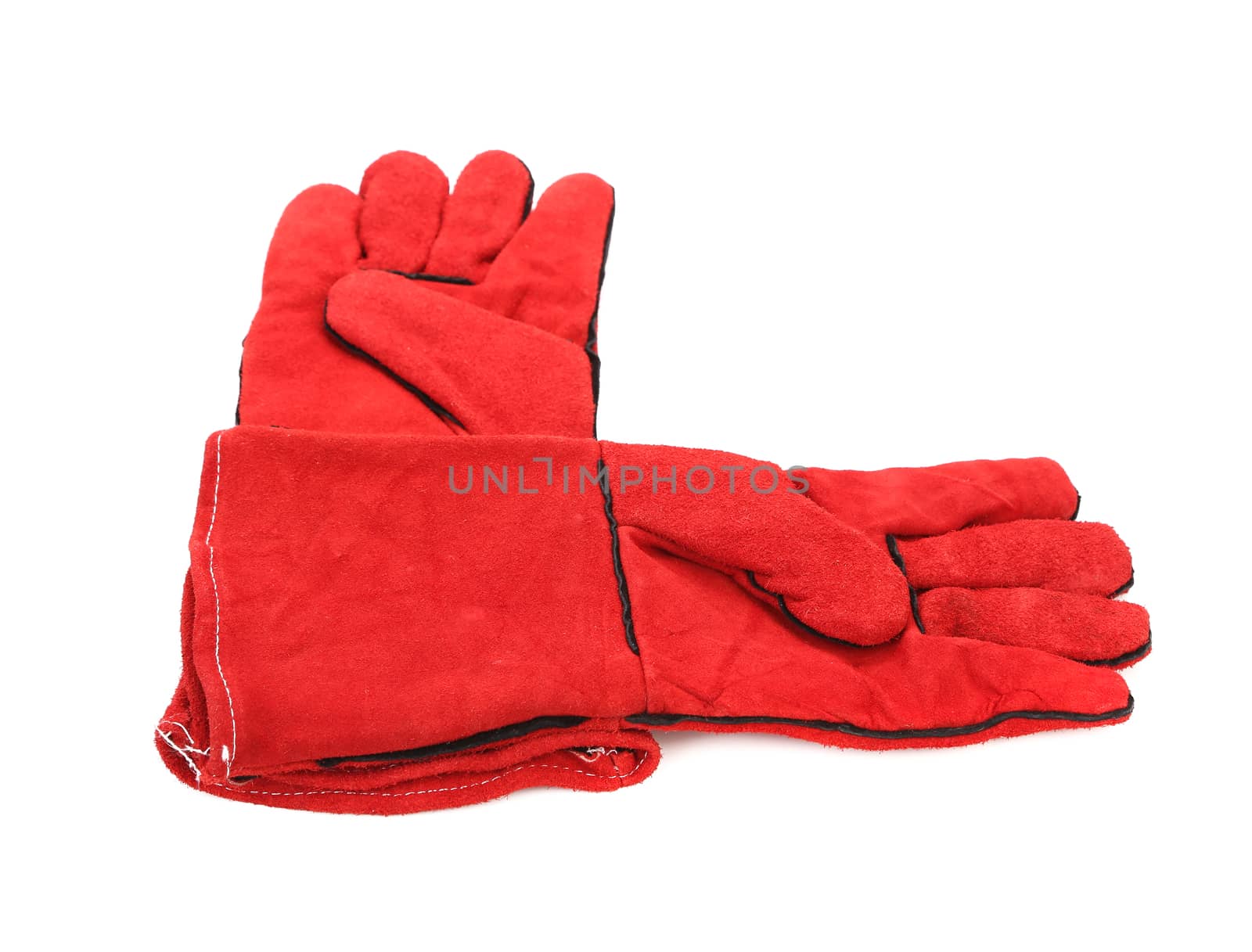 Pair of red textile working gloves. Isolated on a white background.