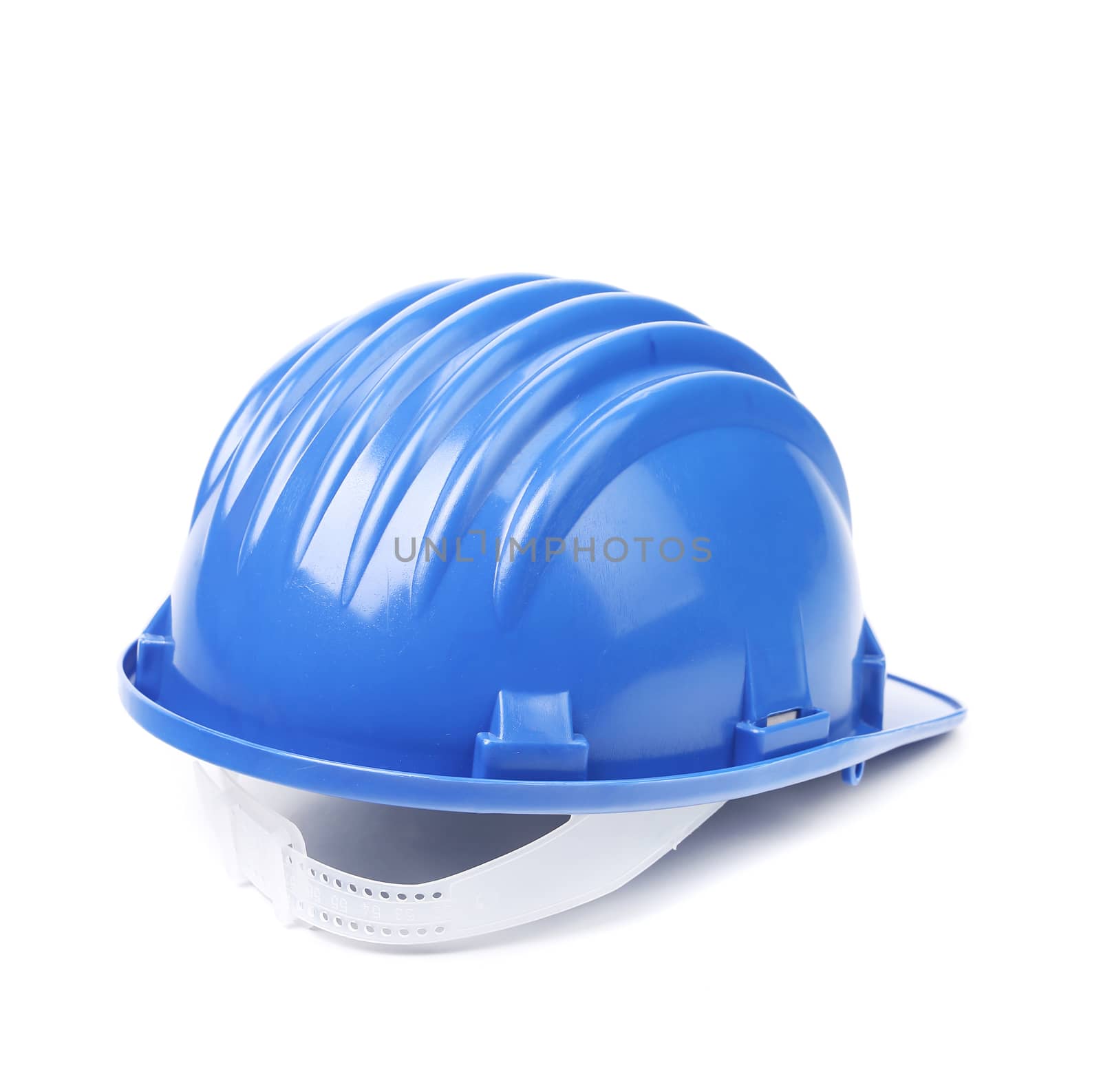 Blue hard hat. Isolated on a white background.