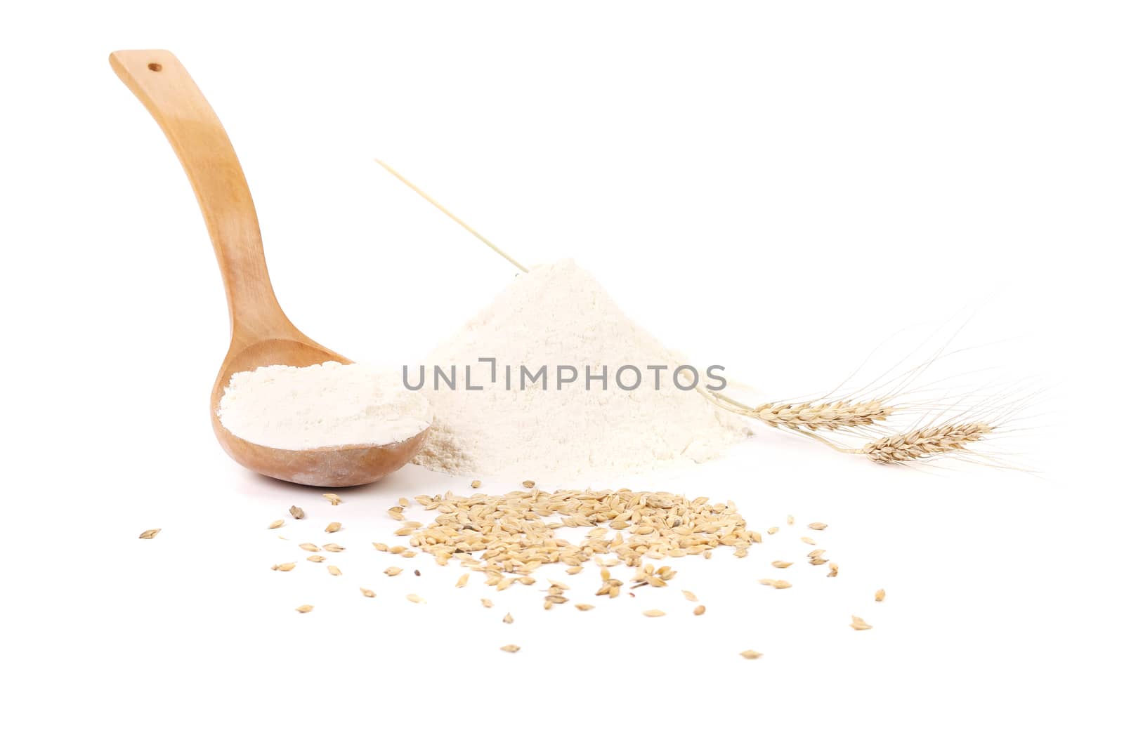 Flour and wheat. Isolated on a white background.