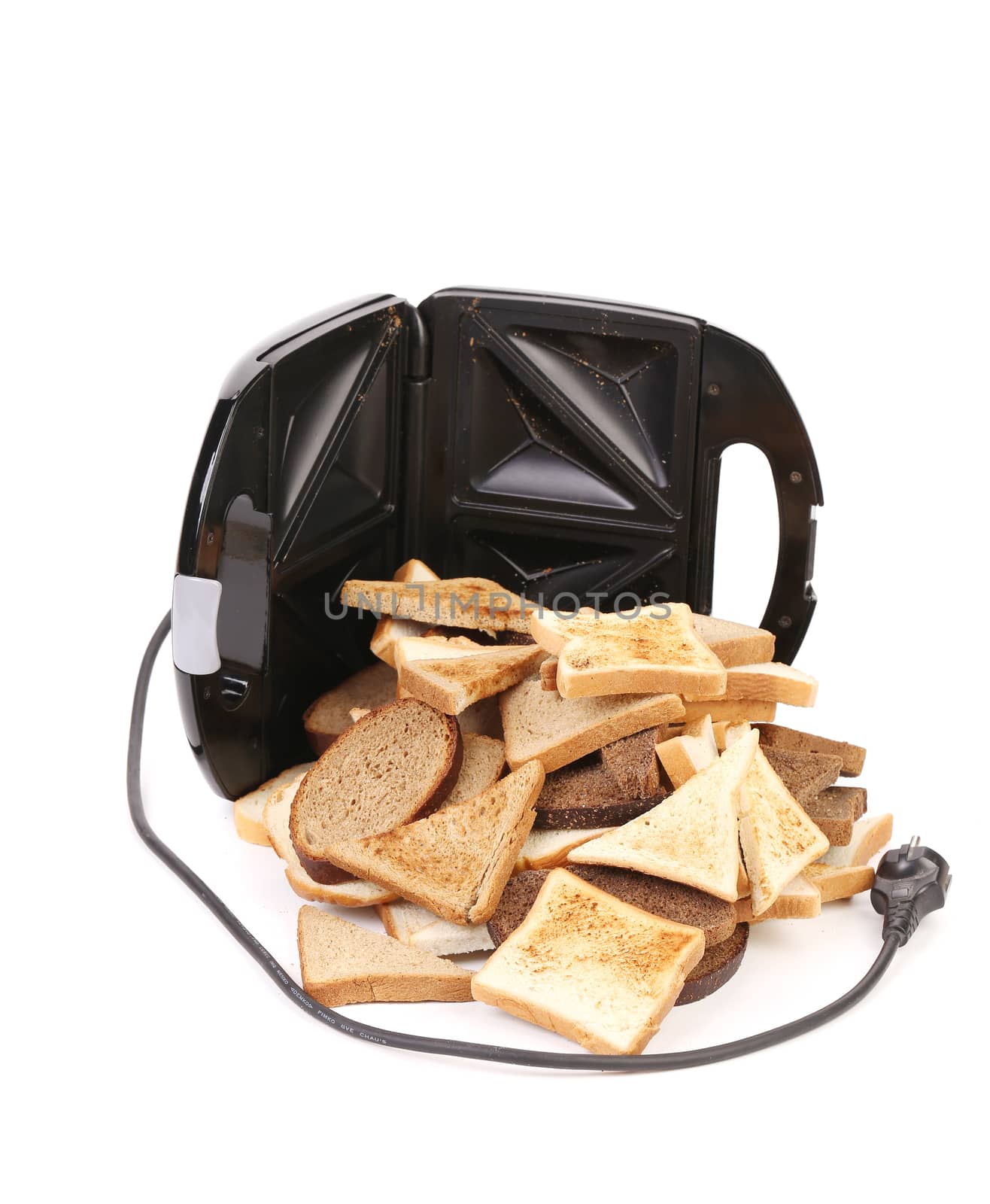 Toaster with bread slices. Isolated on a white background.