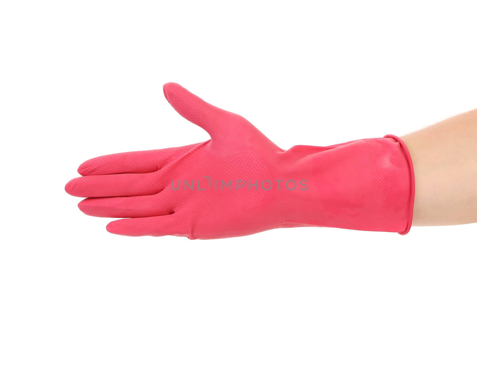 Pink rubber glove. Isolated on a white background.