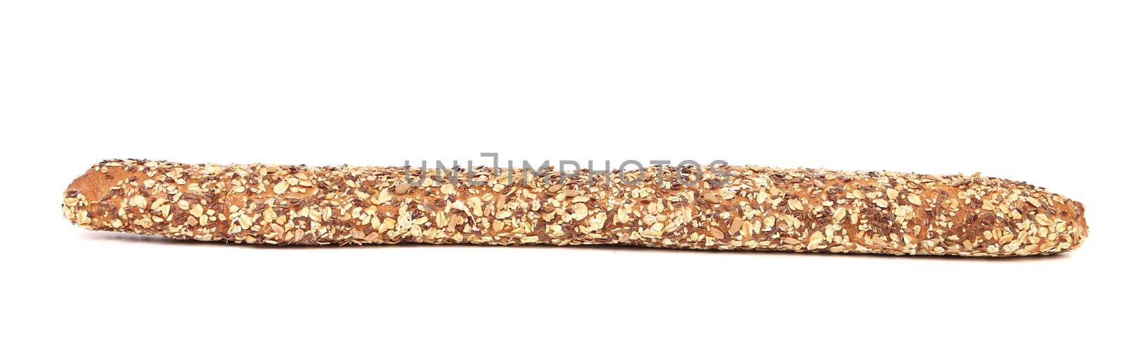 Baguette with cereals. Isolated on a white background.