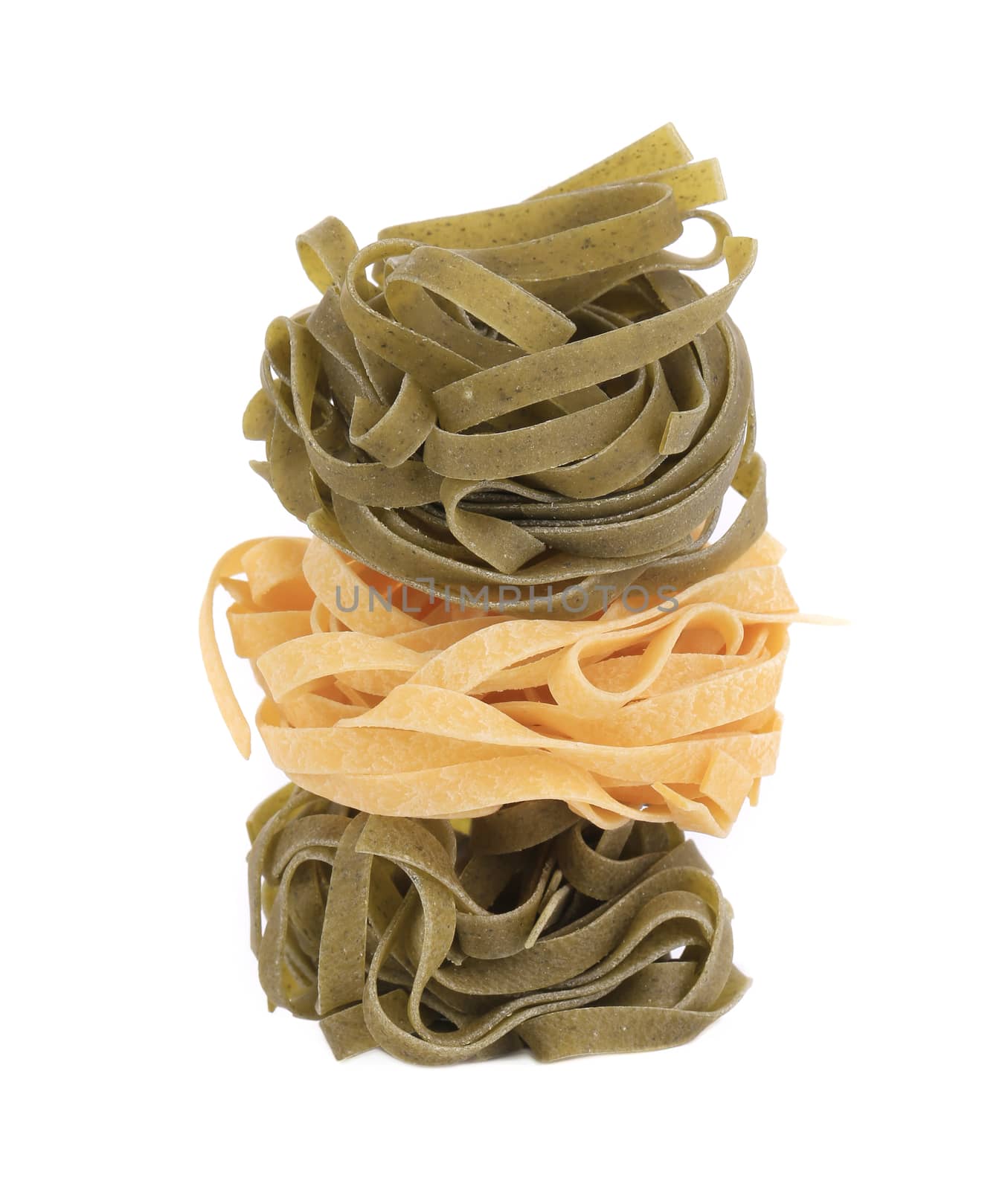 Stack of tagliatelle italian pasta. Isolated on a white background.