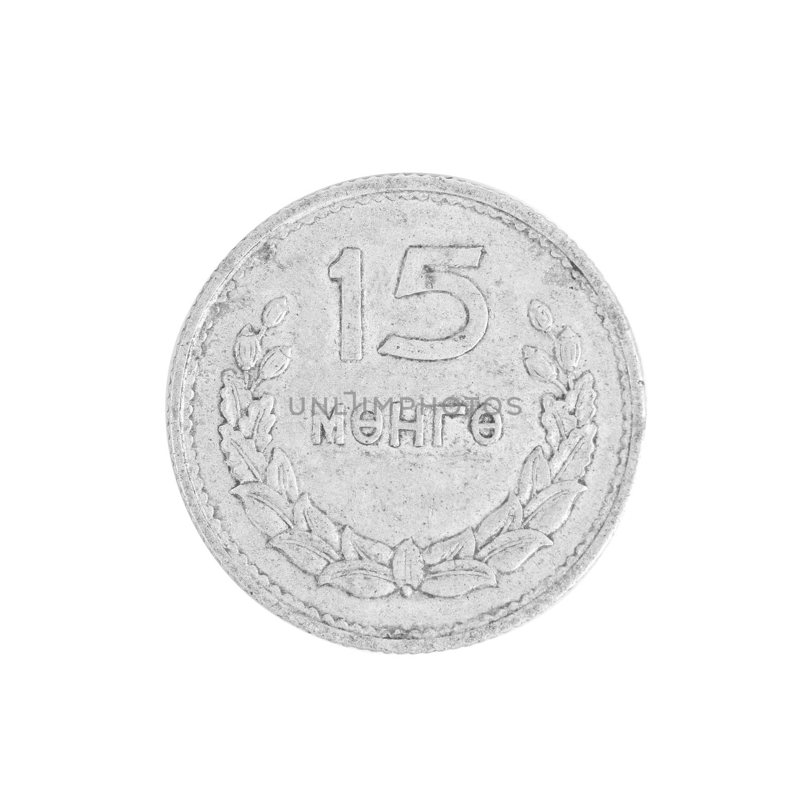 Mongolia coin close up. Isolated on a white background.