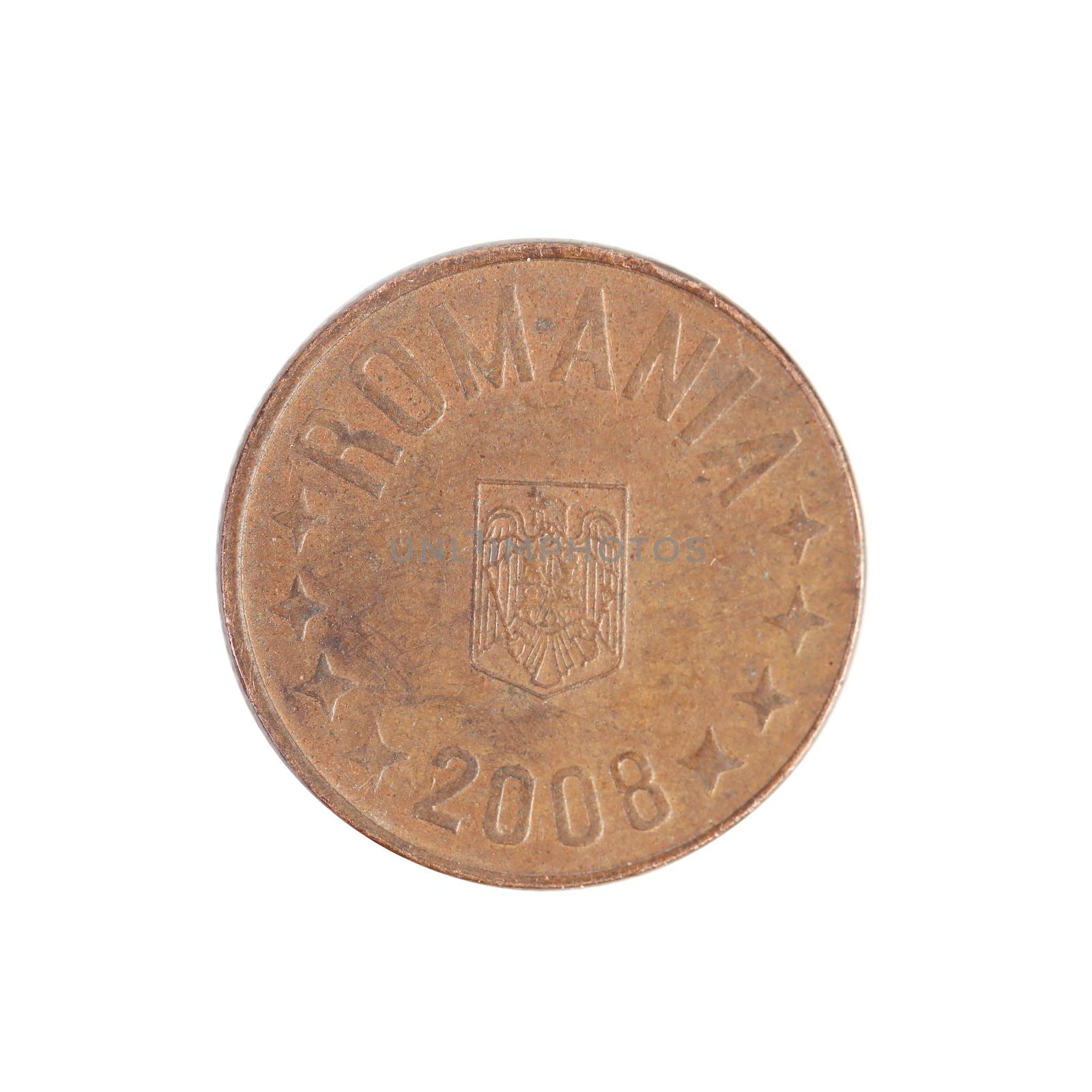 Romanian coin 2008 year. Isolated on a white background.
