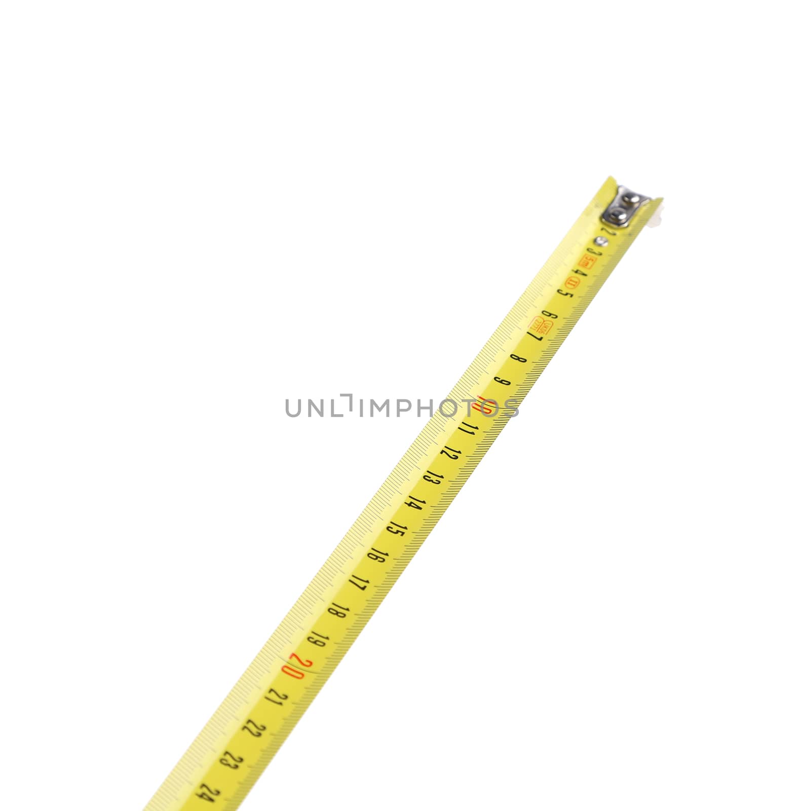 Tape Measure by diagonal. Isolated on a white background.