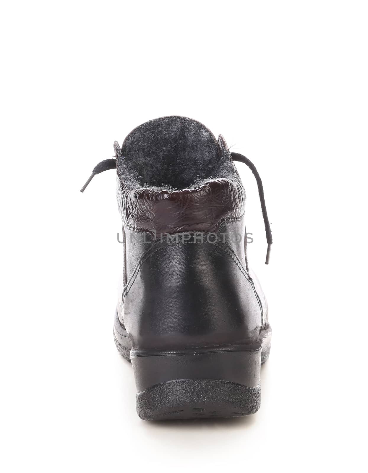 Back side of leather boot. Isolated on a white background.