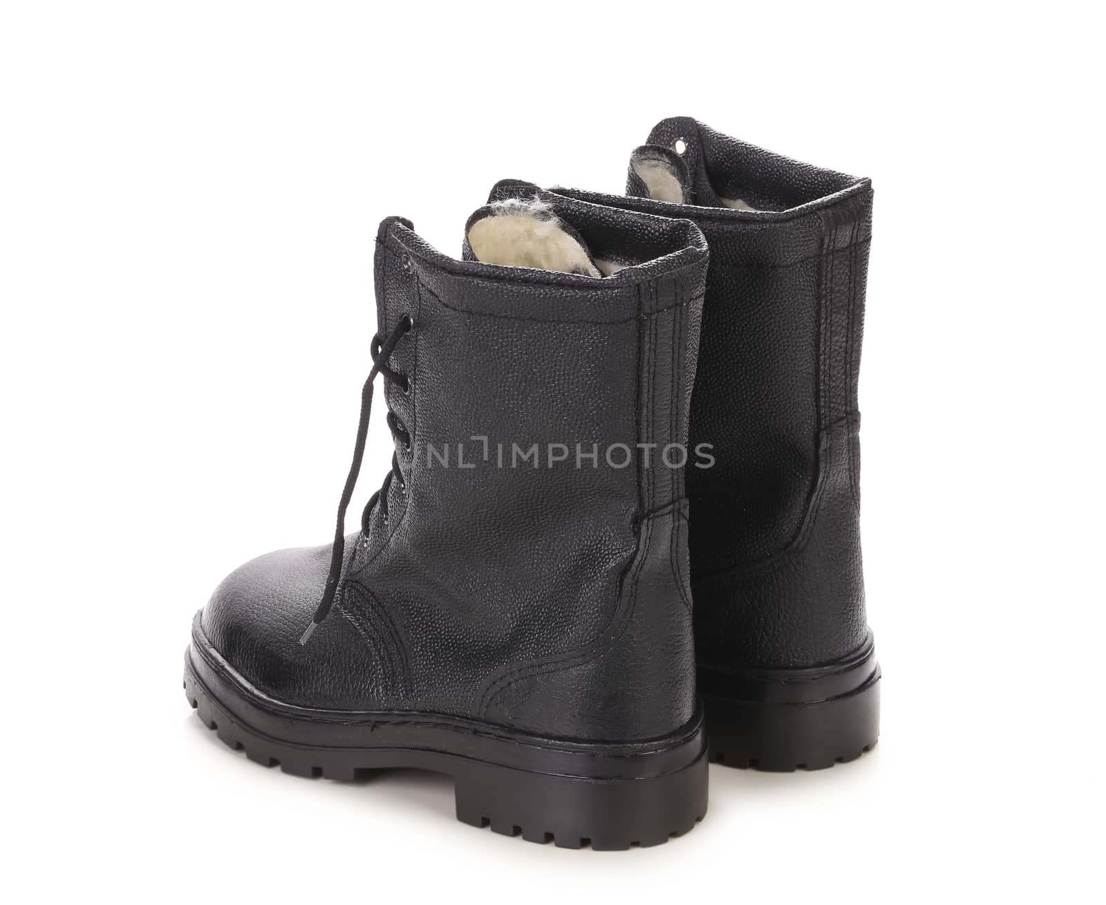 High leather boots. Isolated on a white background.
