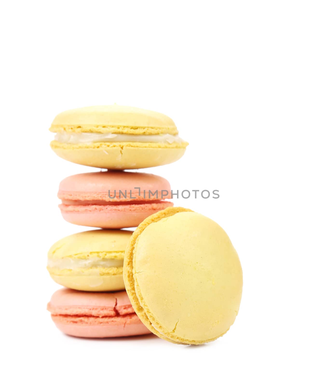 Colorful macaroon cakes. Isolated on a white background.