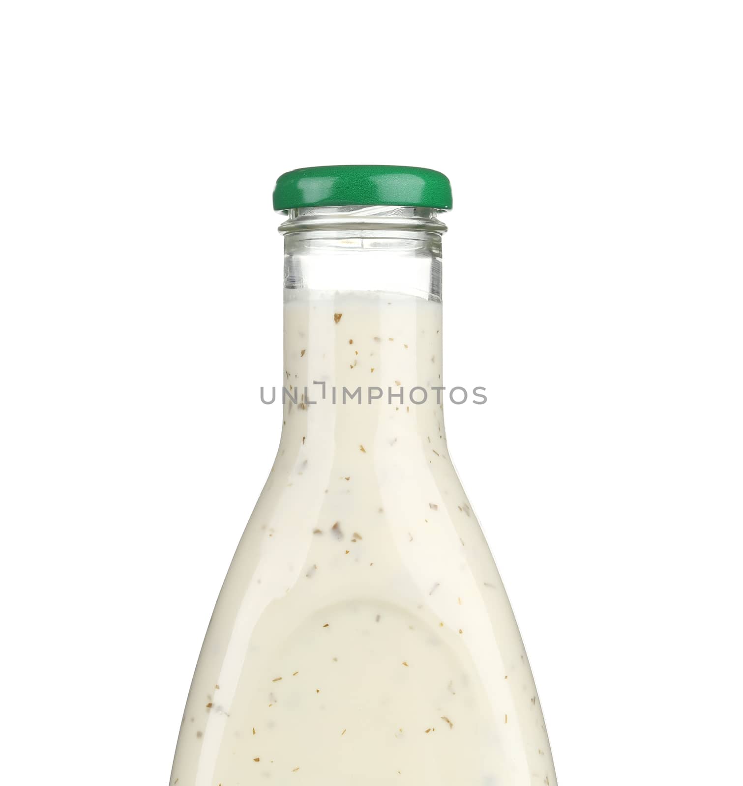 Glass bottle of white sauce. by indigolotos