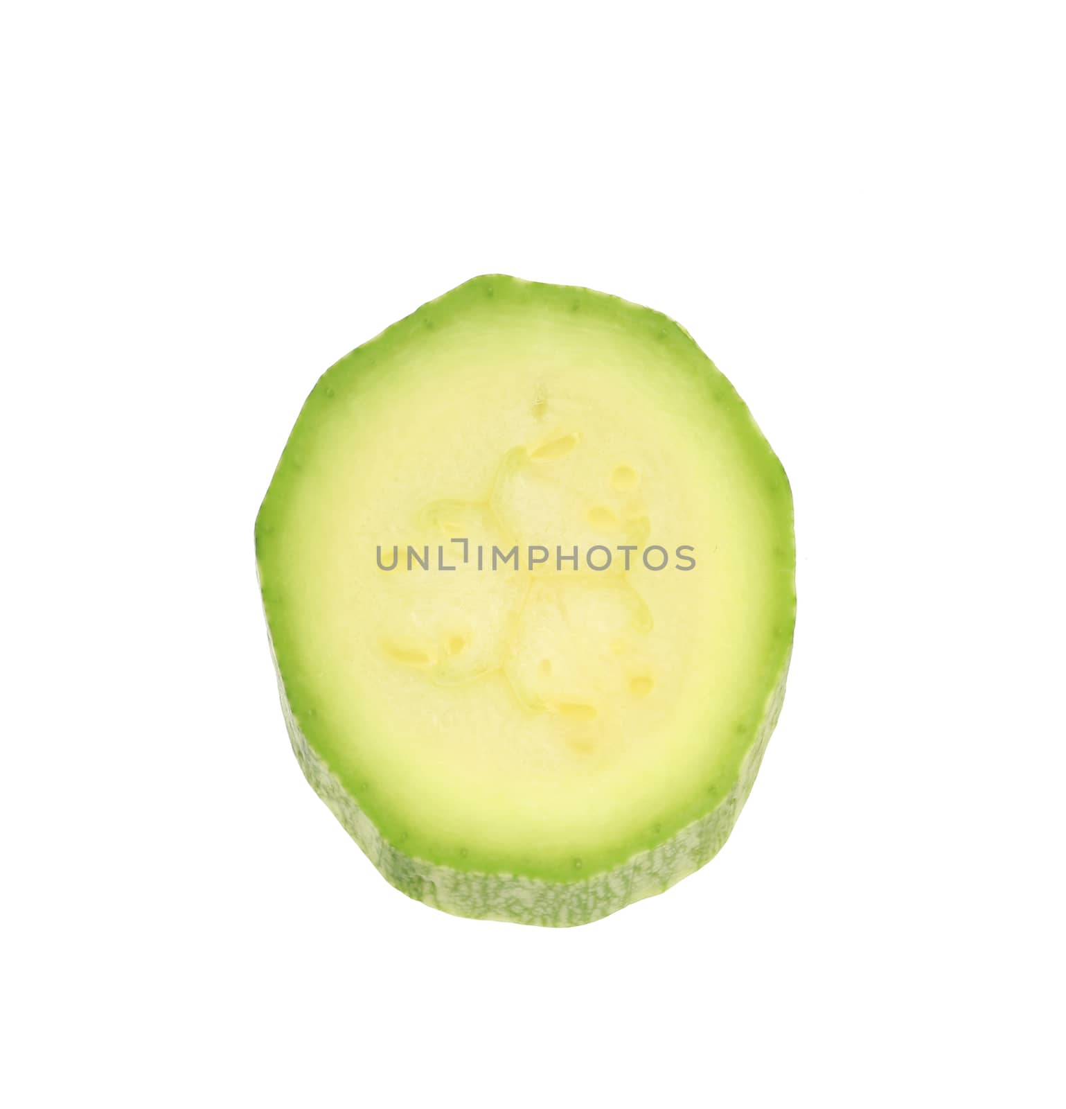 Piece of fresh courgette. Isolated on a white background.