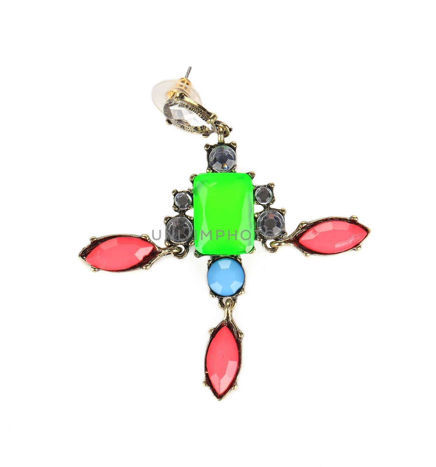 Brooch with different gems. Isolated on a white background.