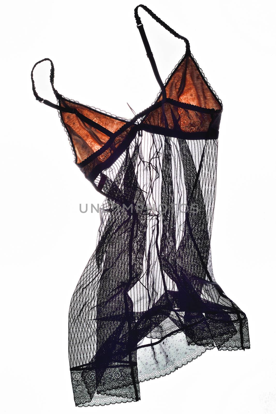 Black openwork lingerie isolated on white background