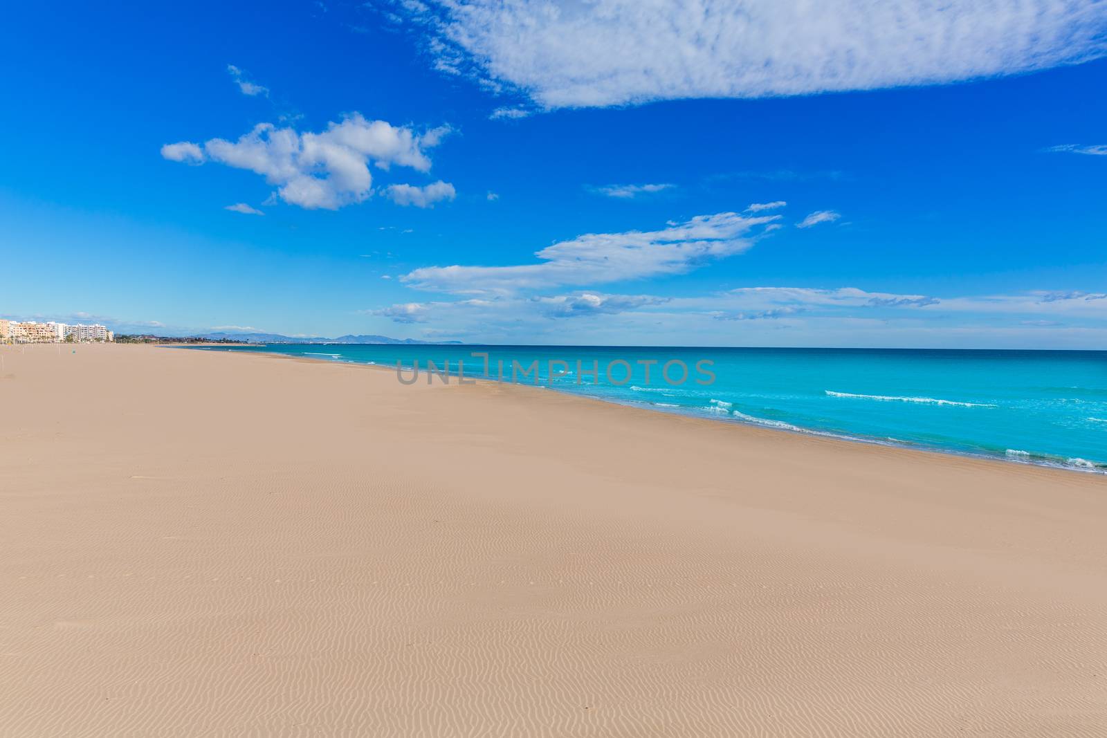 Sagunto beach in Valencia in sunny day in Spain by lunamarina