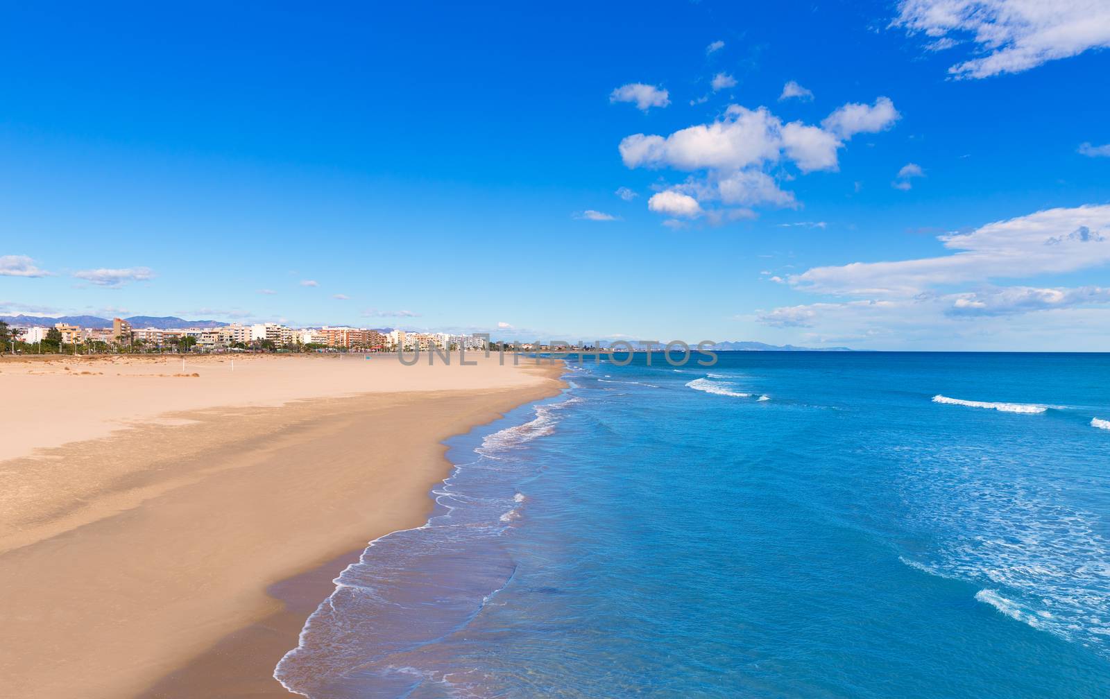 Sagunto beach in Valencia in sunny day in Mediterranean Spain