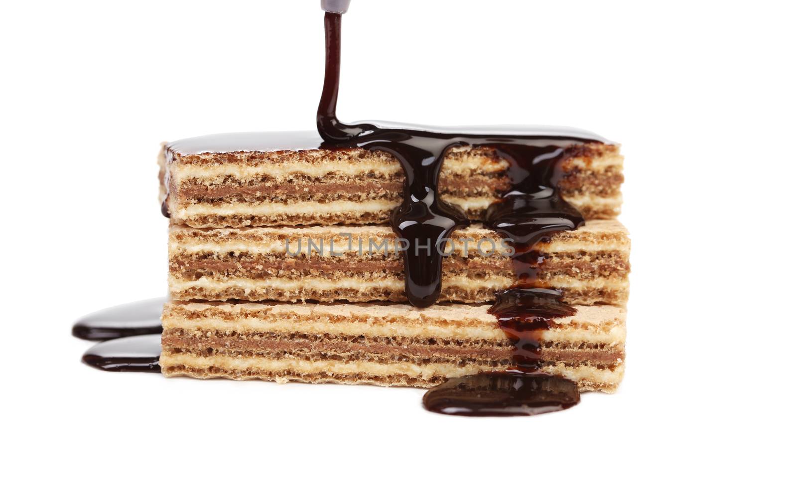 Coated stake wafers of chocolate. Isolated on a white background.
