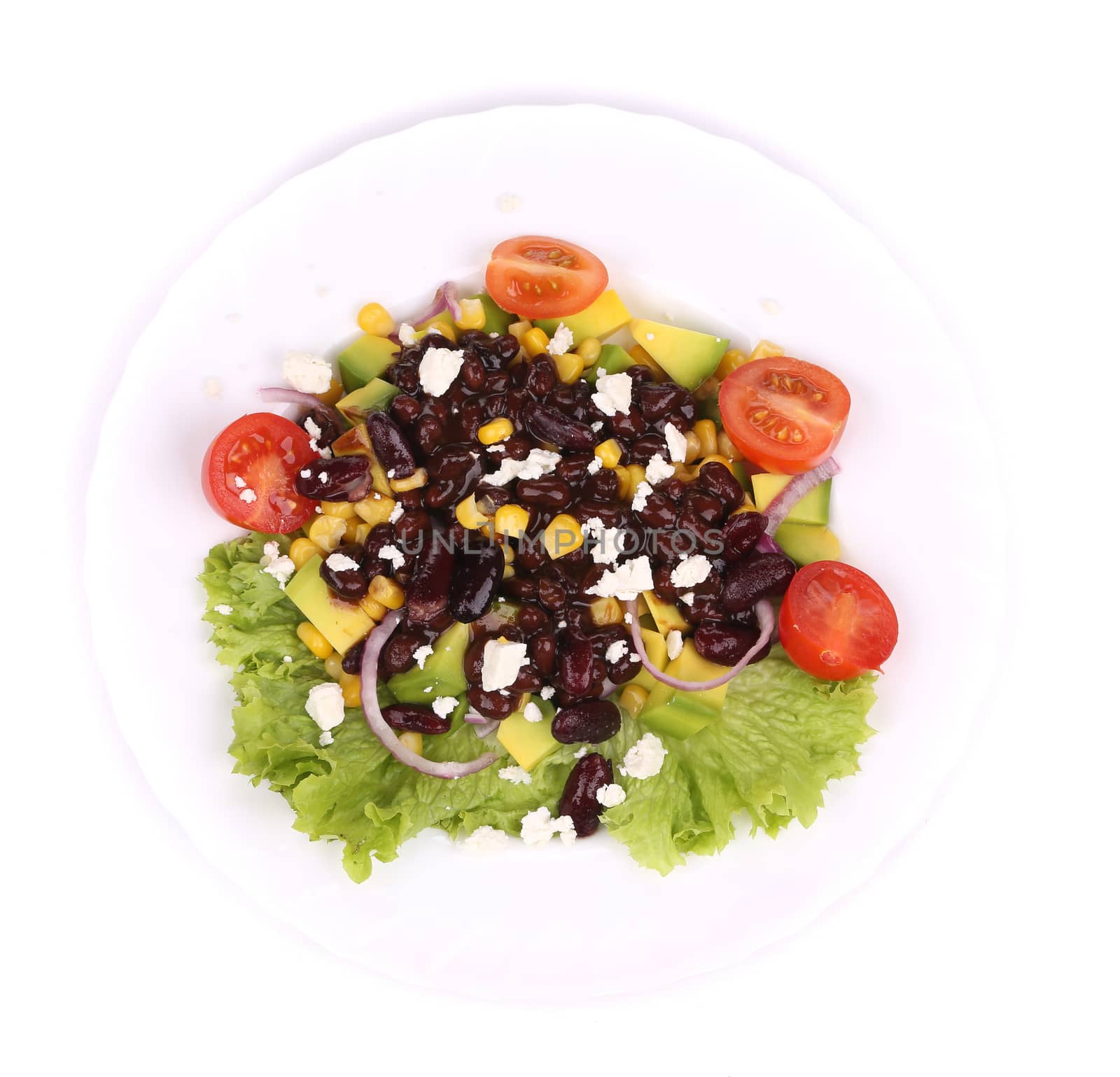 Beans salad. Isolated on a white background.