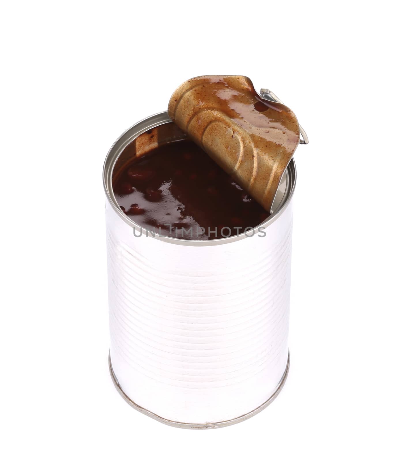 Tin with red bean. Isolated on a white background.