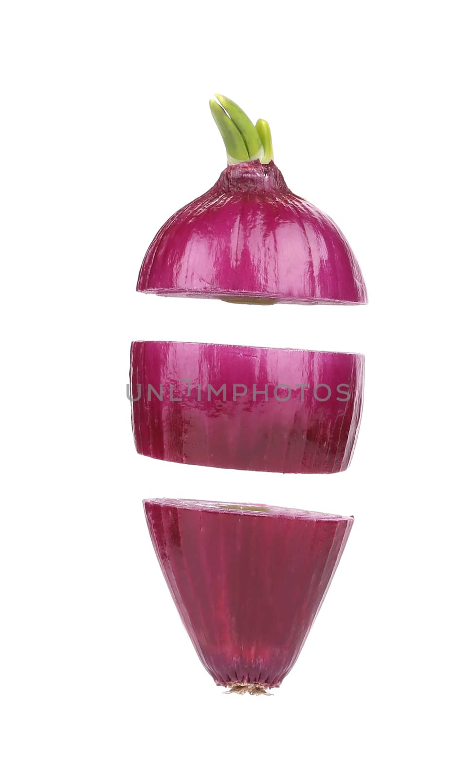 One red cut onion. Isolated on a white background.