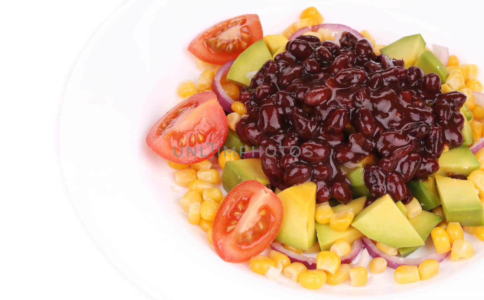 Beans salad. Isolated on a white background.
