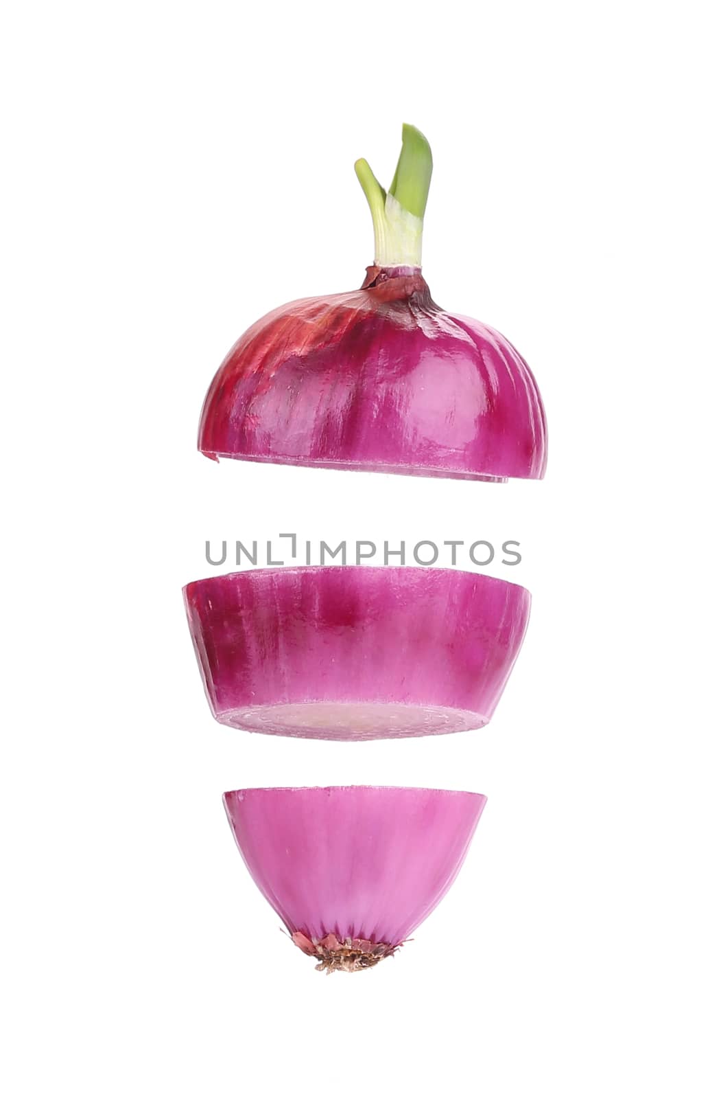 One red cut onion. Isolated on a white background.