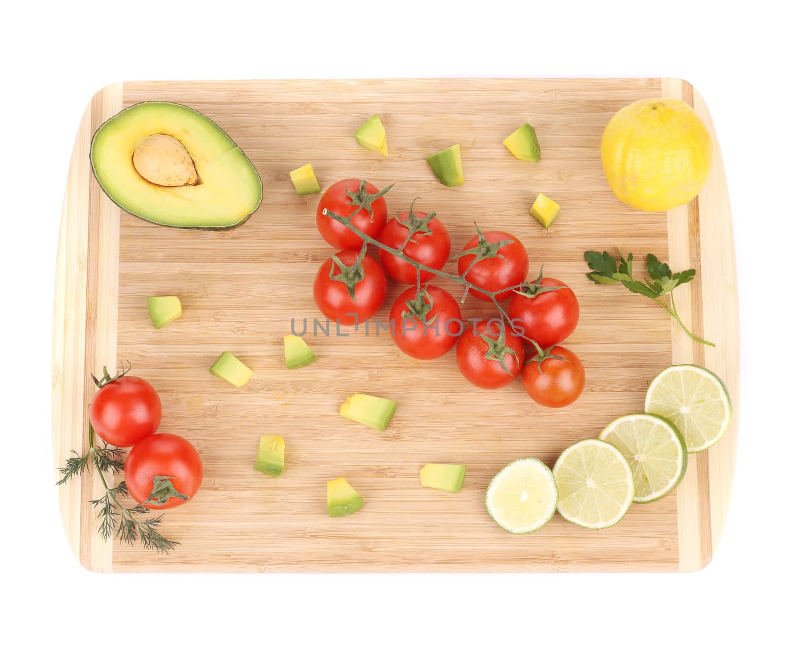 Assorted vegetables and fruits. Isolated on a white background.