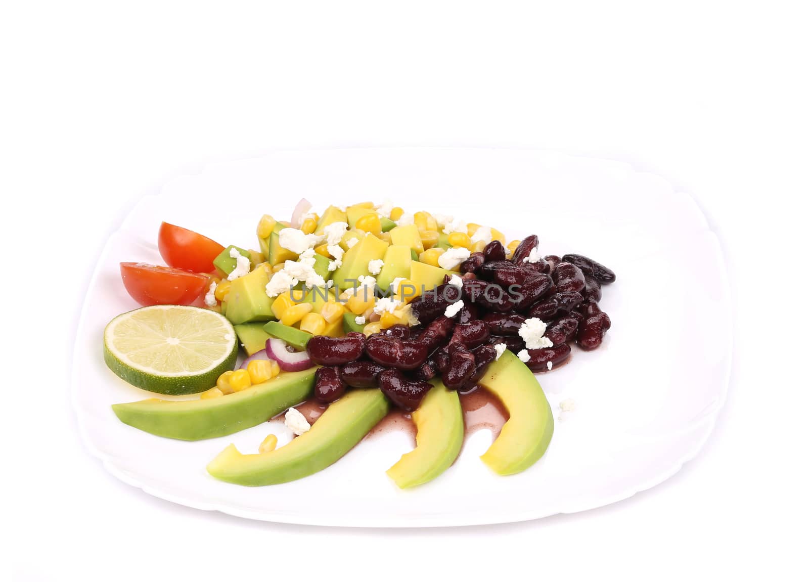 Beans salad. Isolated on a white background.