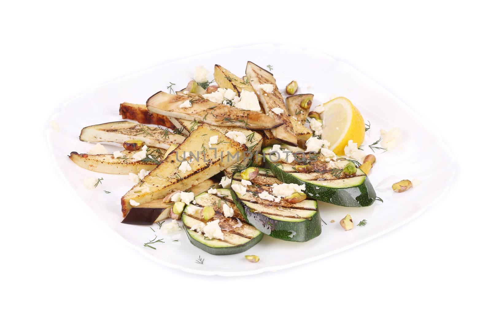 Salad with grilled vegetables and tofu.