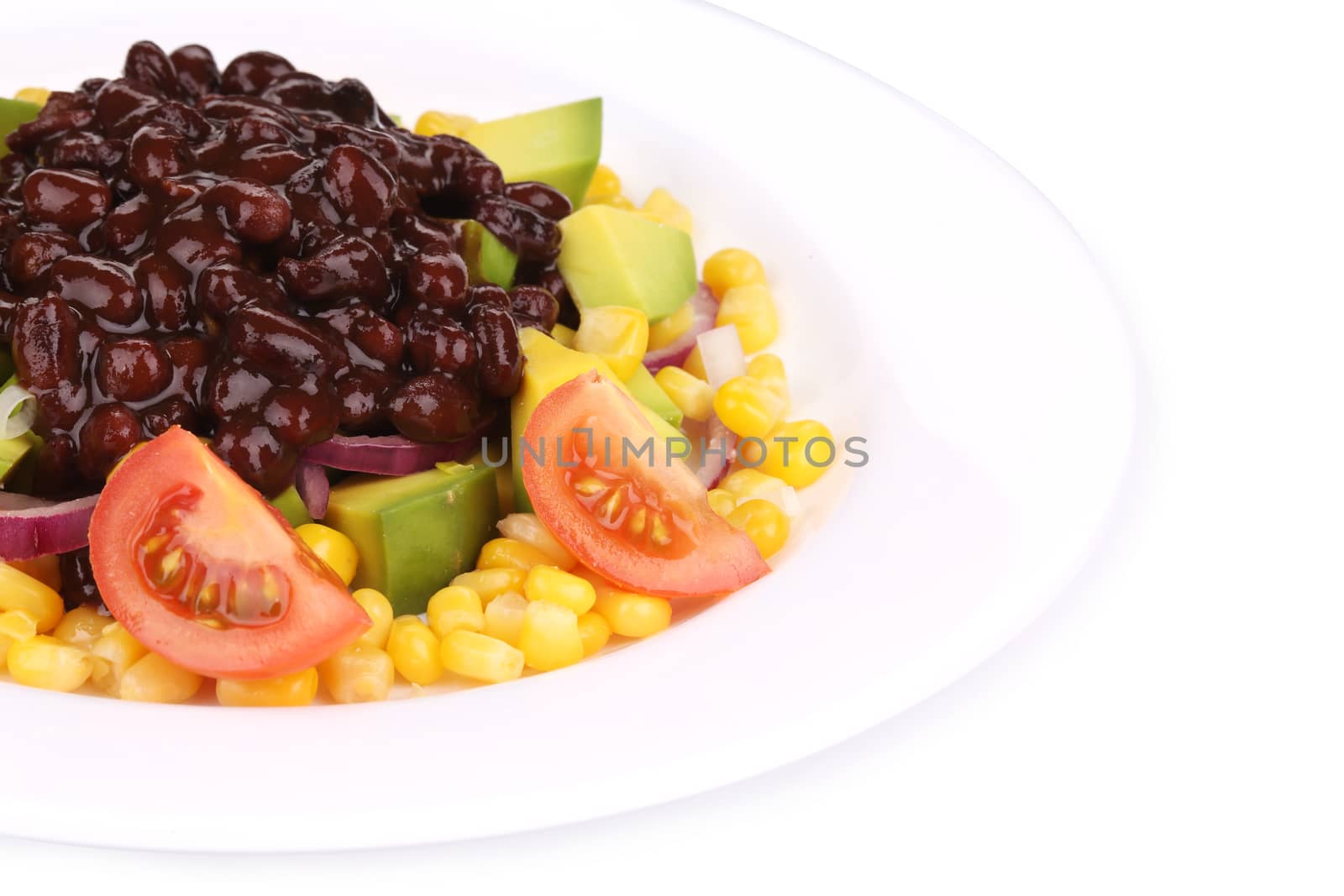 Beans salad.  Isolated on a white background.