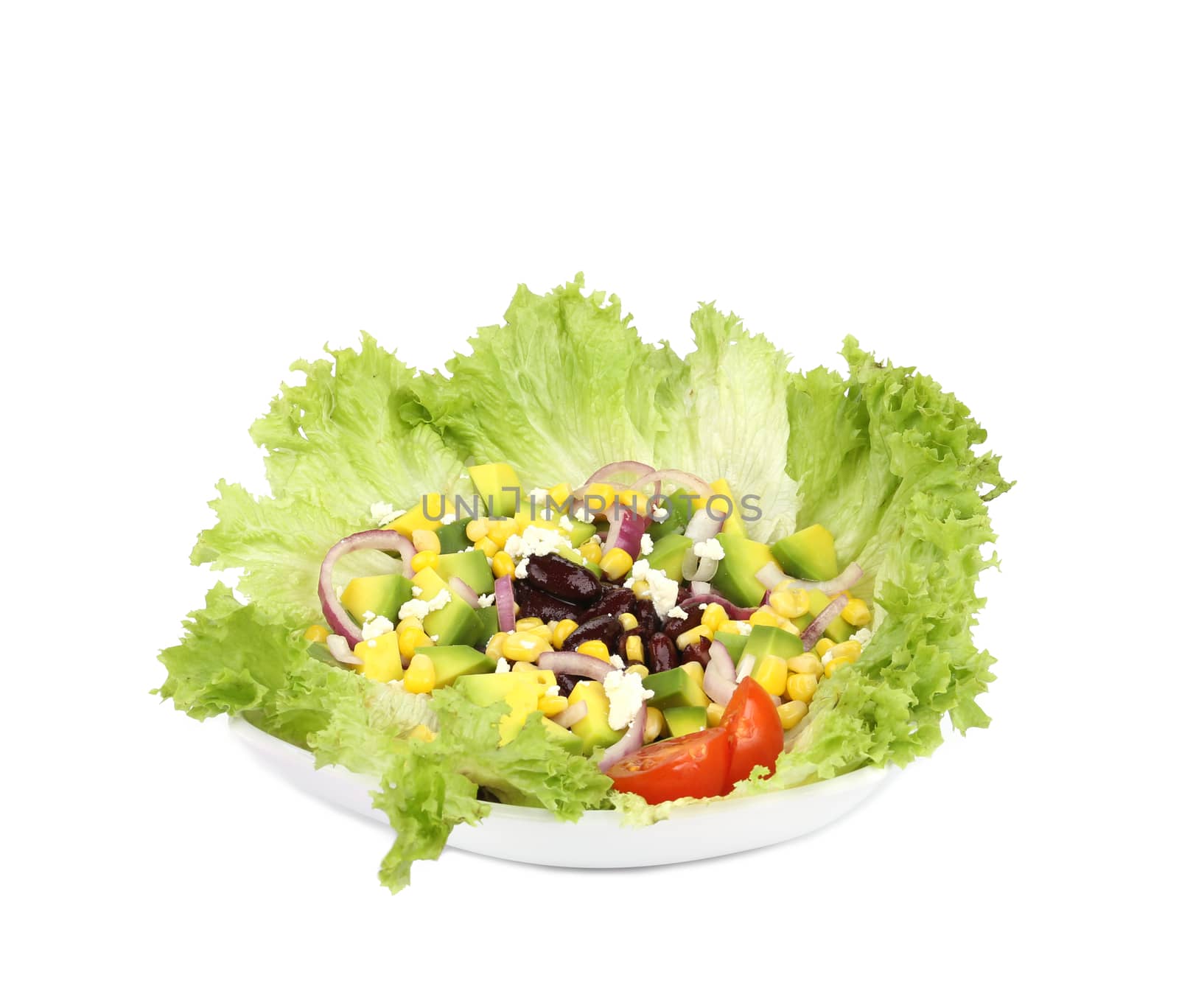 Beans salad.  Isolated on a white background.