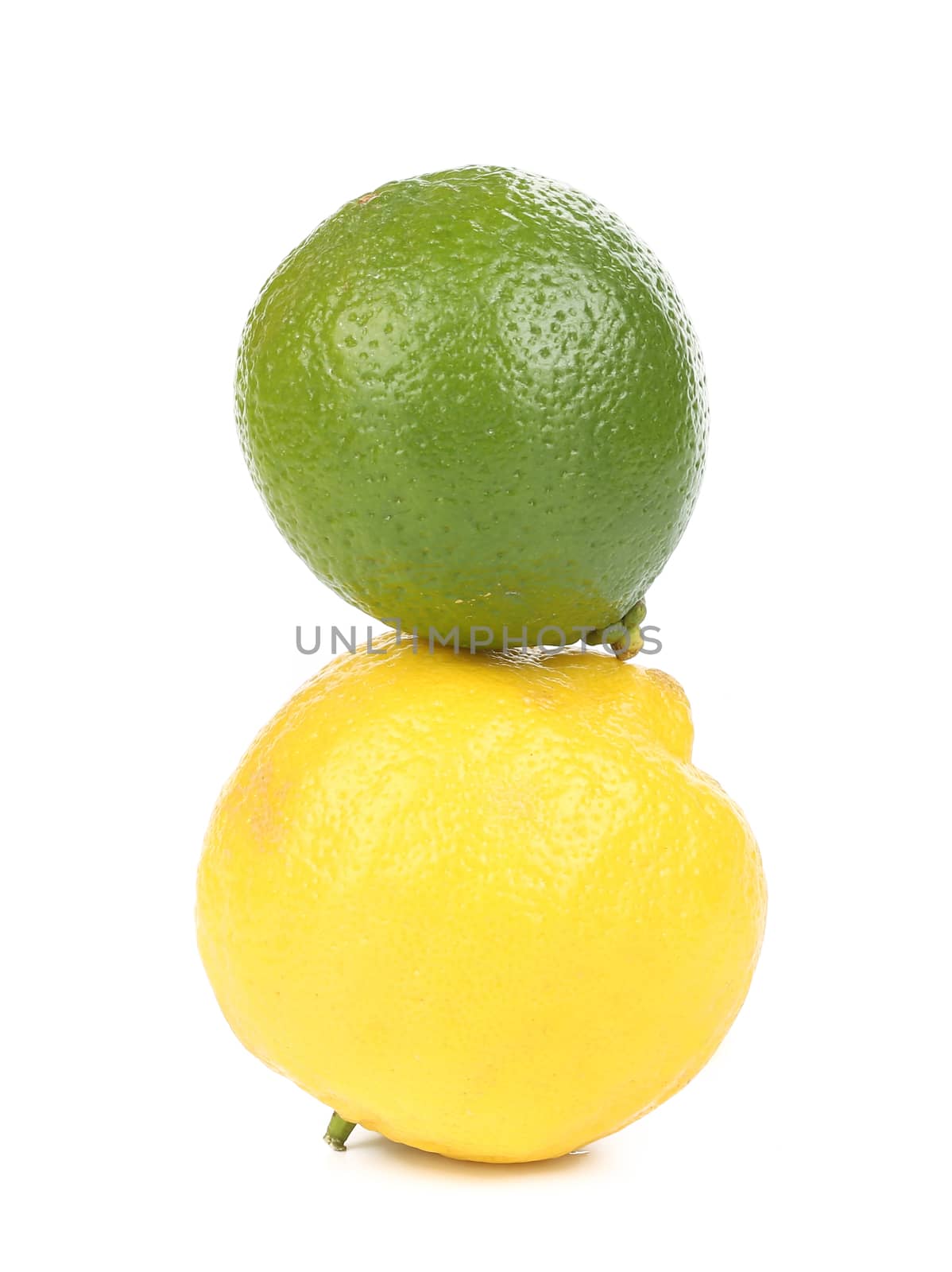 Fresh lime and lemon. Isolated on a white background.