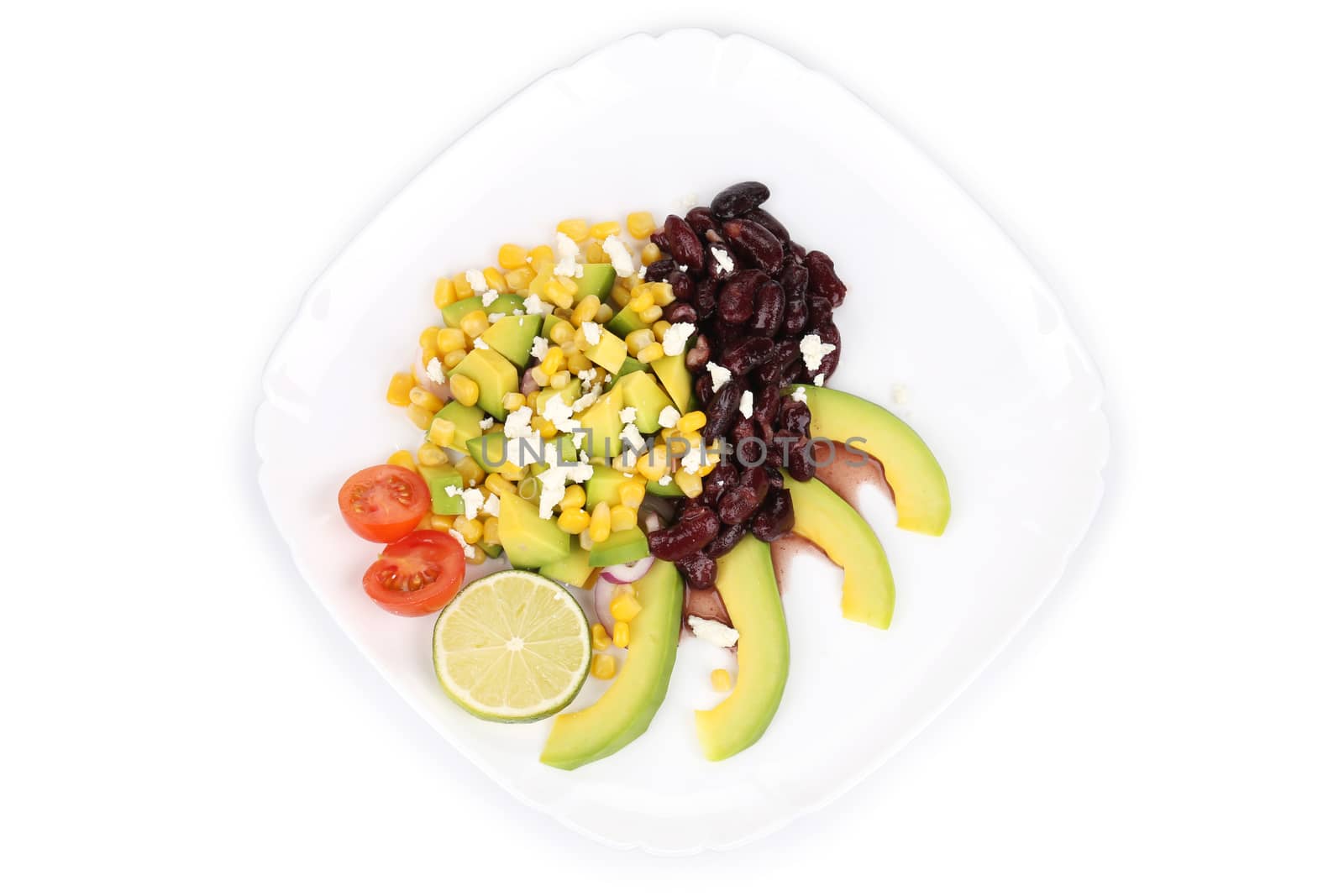 Beans salad.  Isolated on a white background.