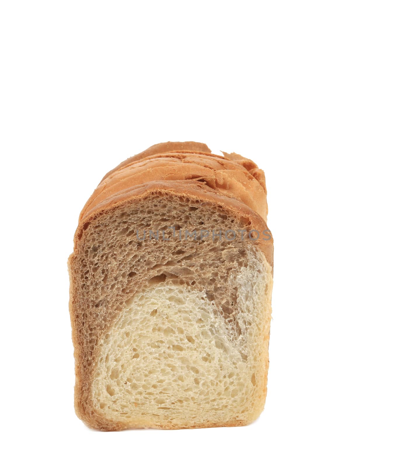 Brown and white bread slice. Isolated on a white background.