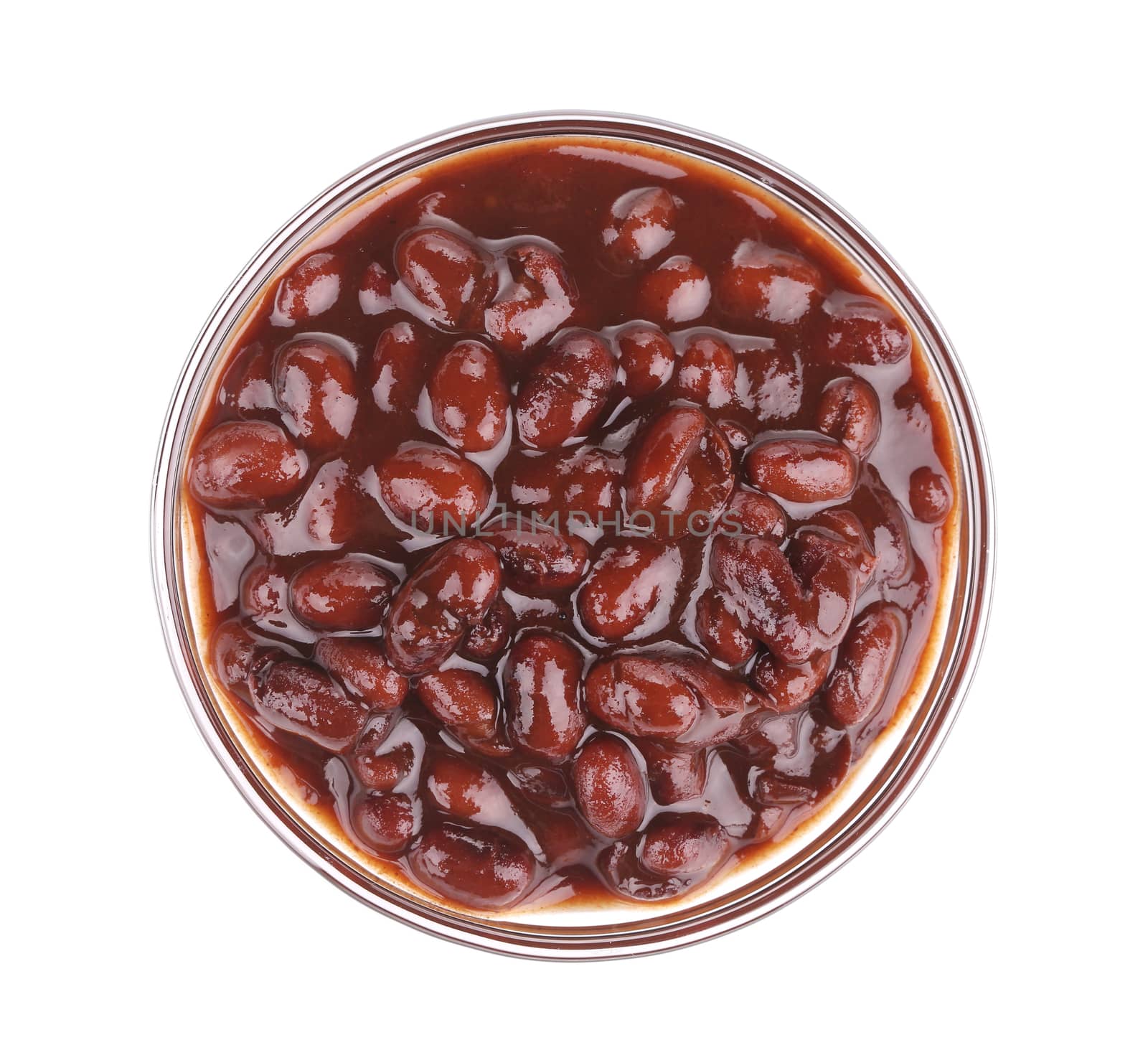 Glass bowl with red beans. Isolated on a white background.