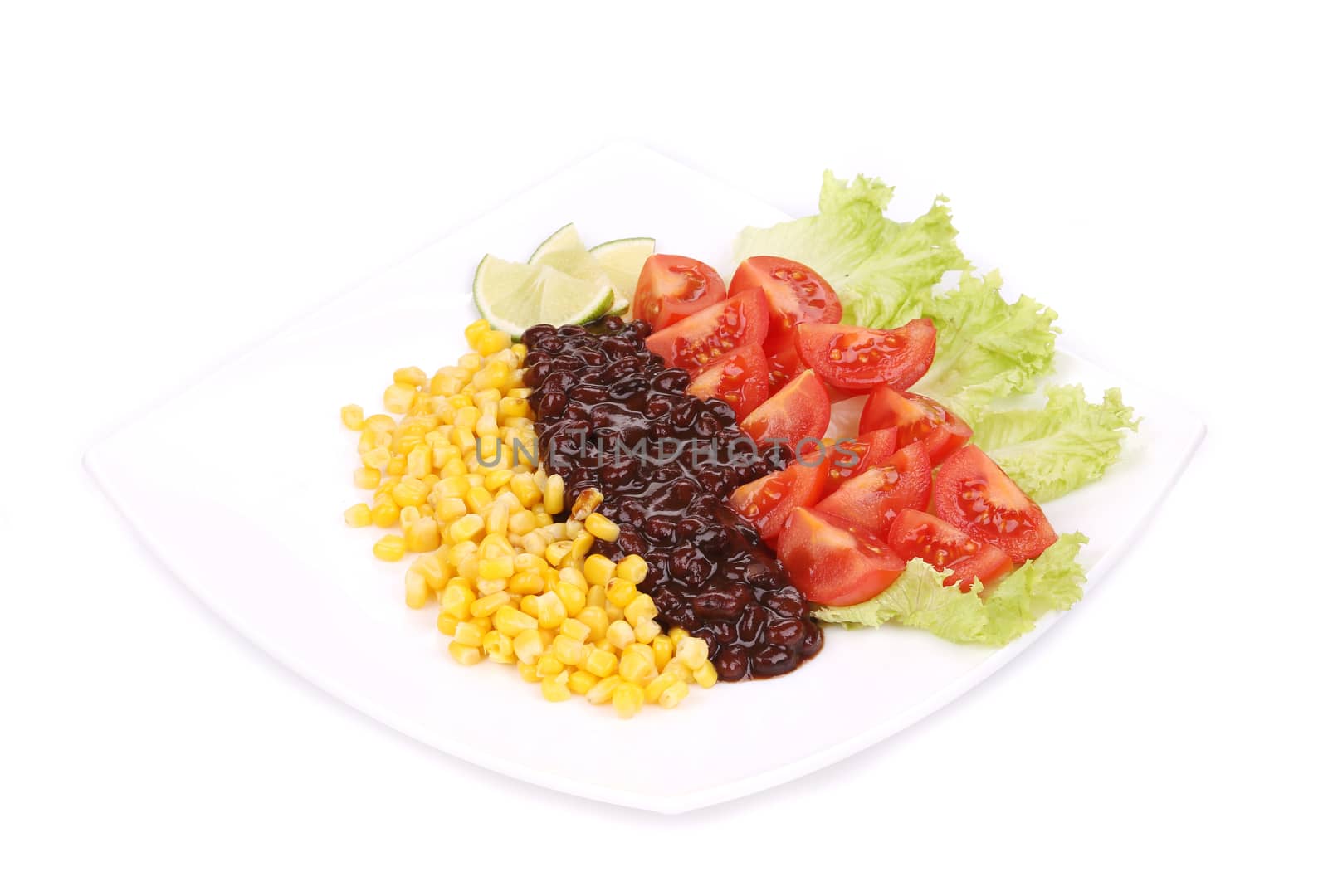 Red beans salad. Isolated on a white background.