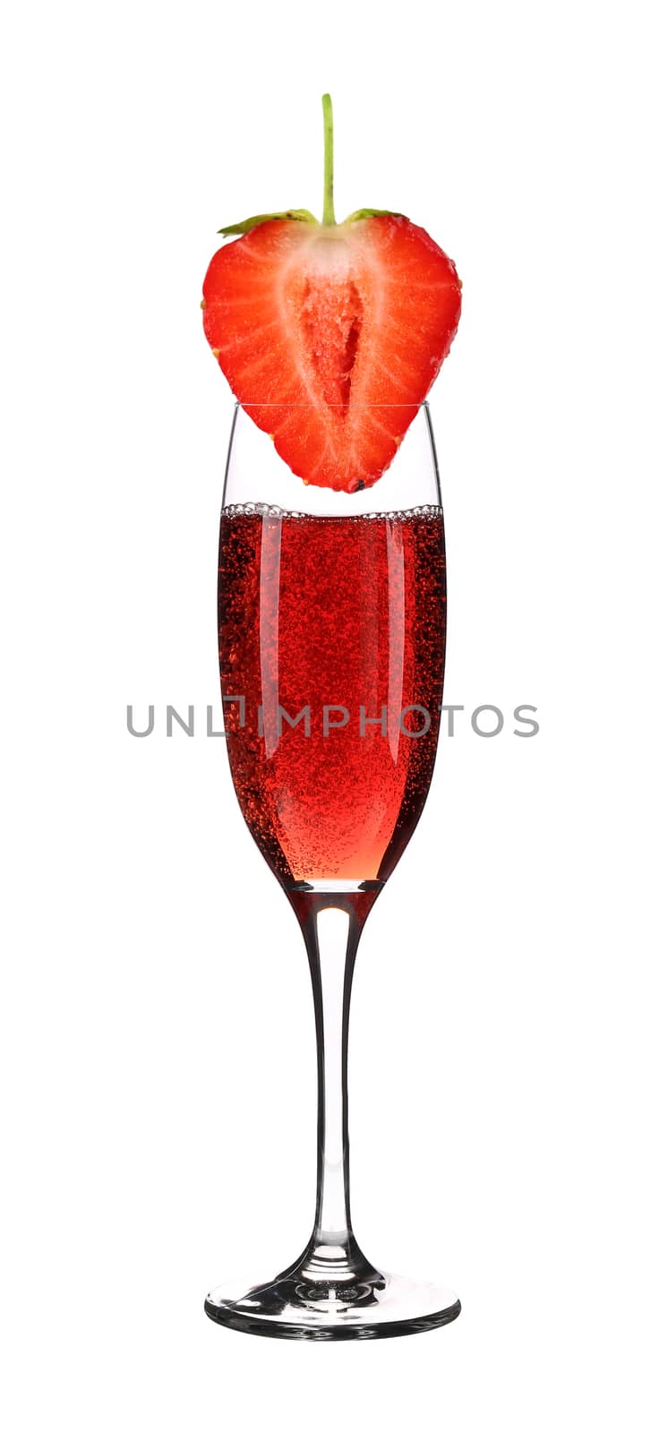 Glass of champagne and strawberry. Isolated on a white background.