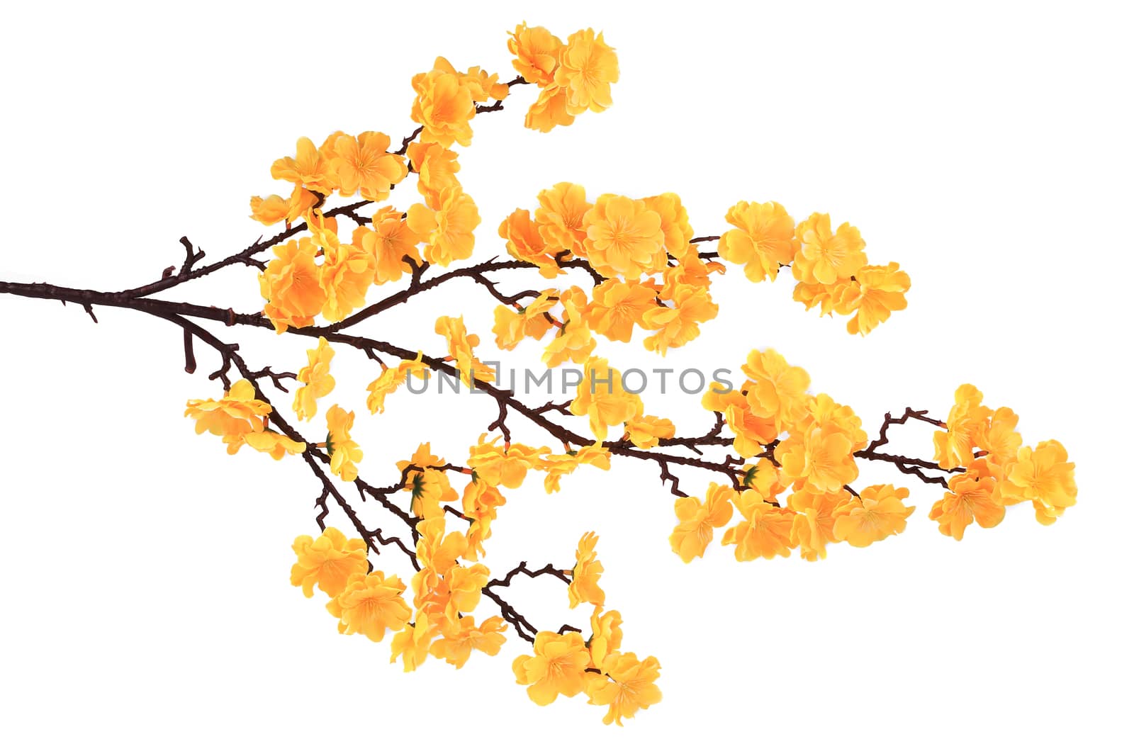 Artificial flowering branch. Isolated on a white background.