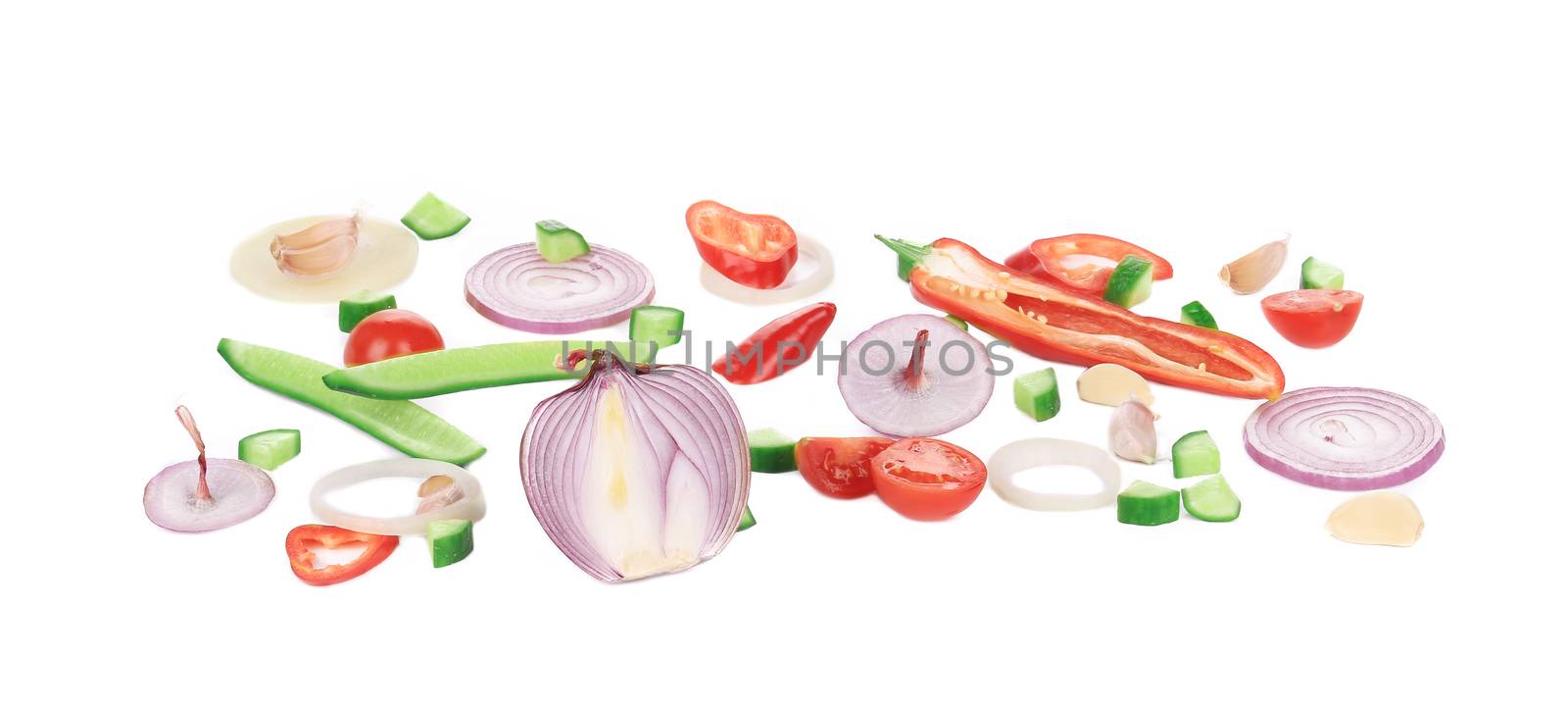 Sliced raw vegetables. Isolated on a white background.