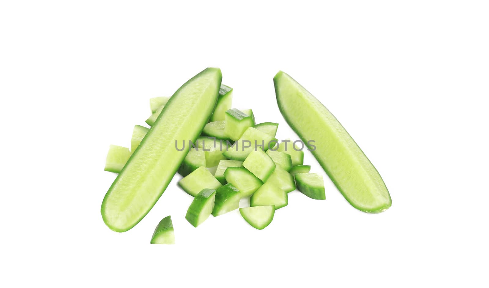 Sliced cucumber. Isolated on a white background.