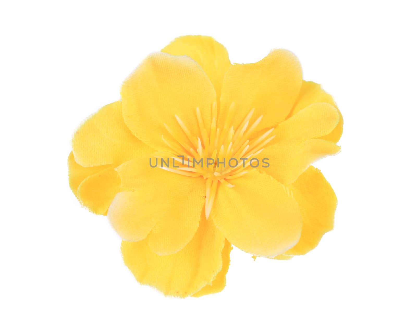 Yellow beautiful artificial flower. Isolated on a white background.