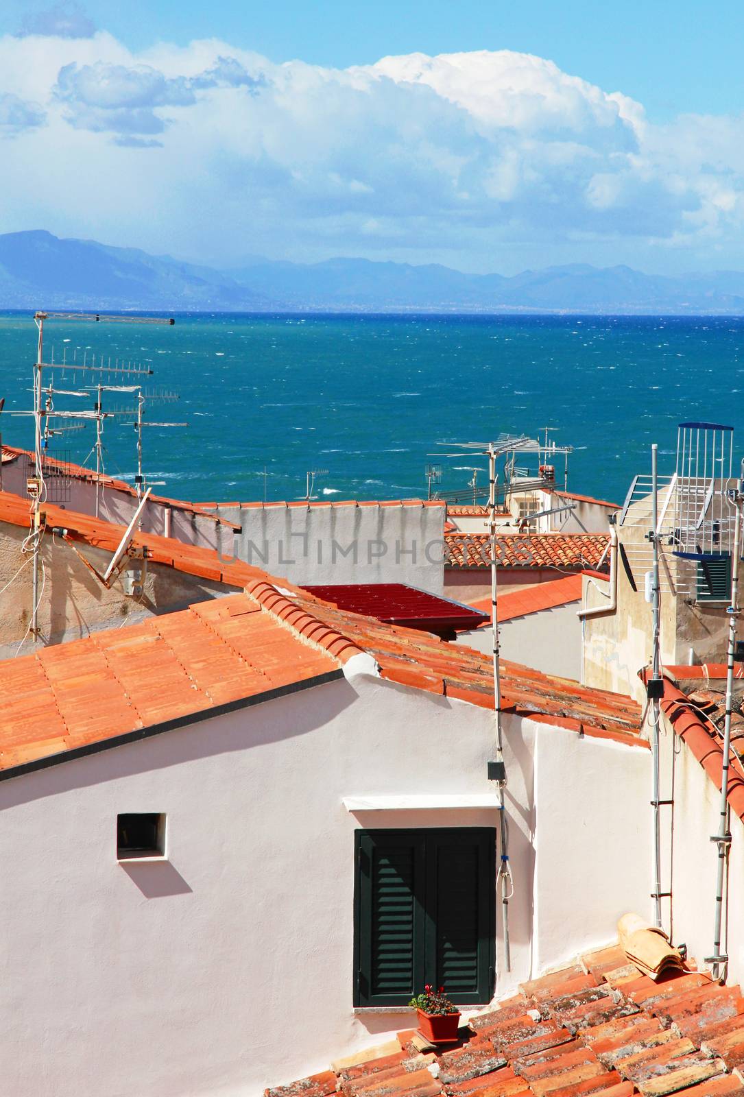 Italy. Sicily island . Province of Palermo. View of Cefalu. Roofs 