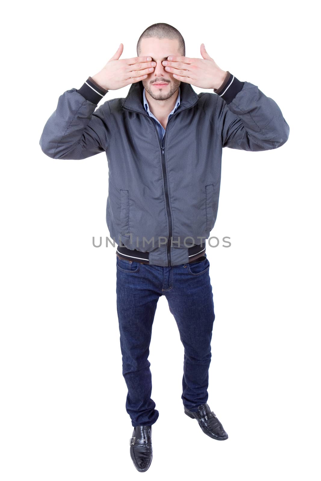 young casual man full body in a white background