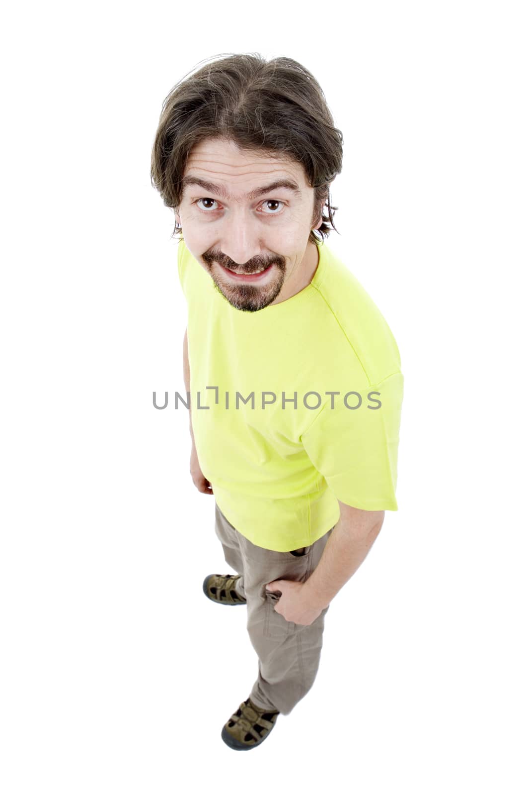 young casual man full body in a white background