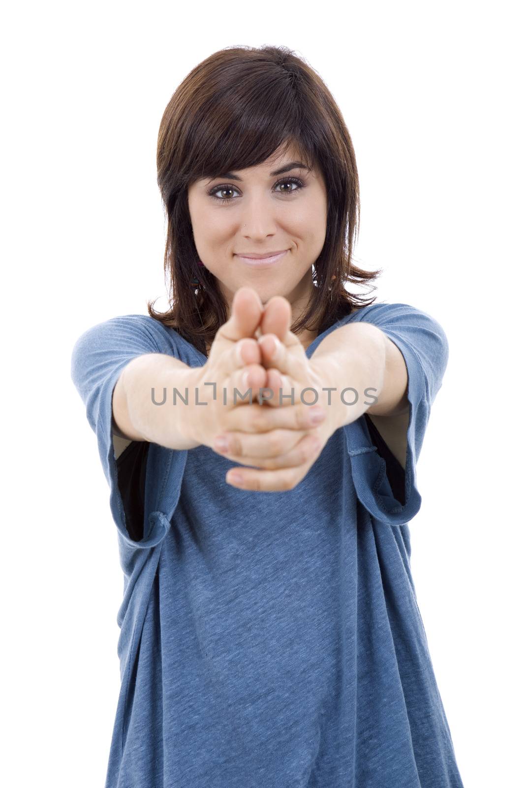 young casual beautiful woman, isolated in white