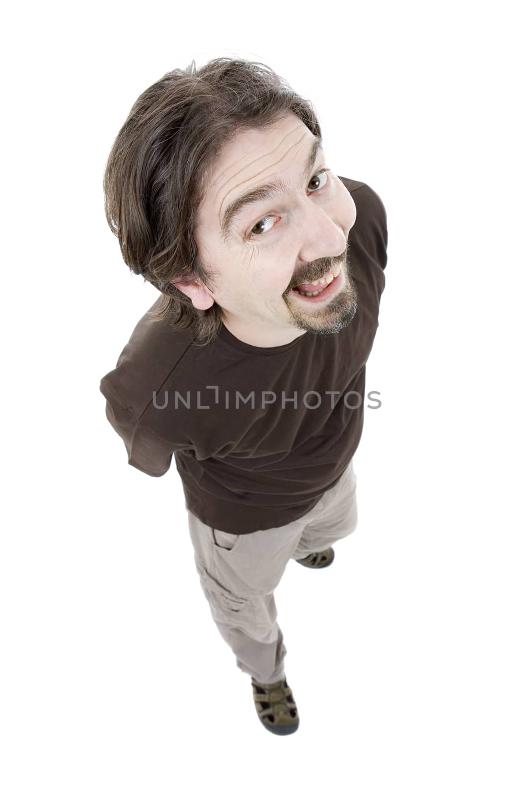 young casual man full body in a white background