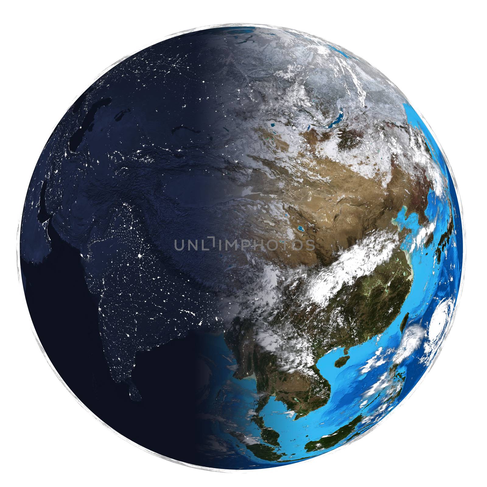 Photorealistic Earth. Day and night. Elements of this image are furnished by NASA