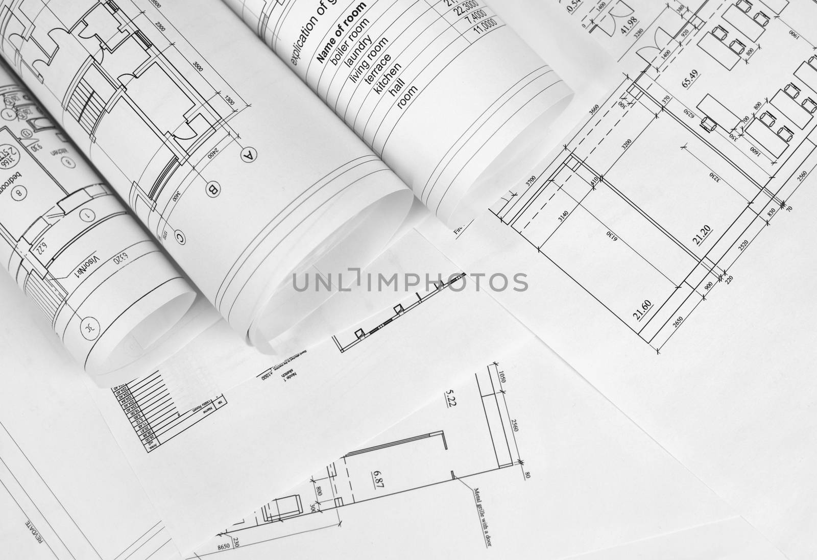 Scrolls of architectural drawings by cherezoff