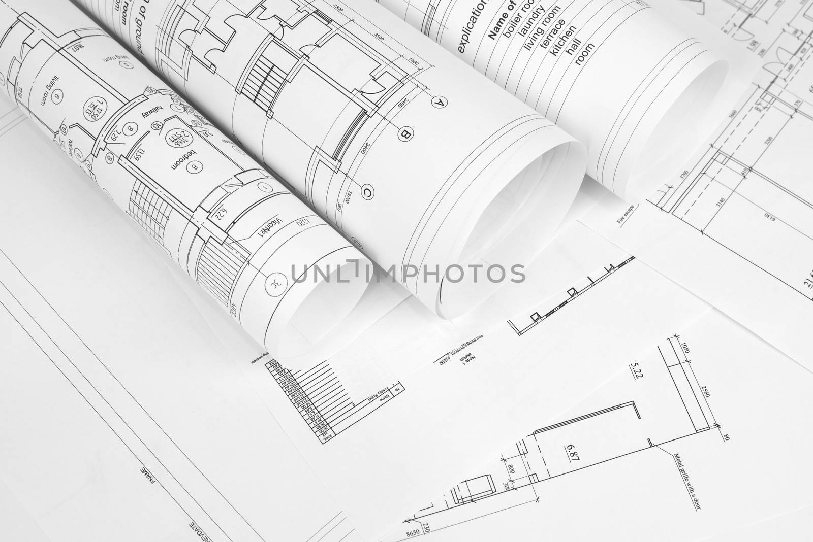 Scrolls of architectural drawings by cherezoff