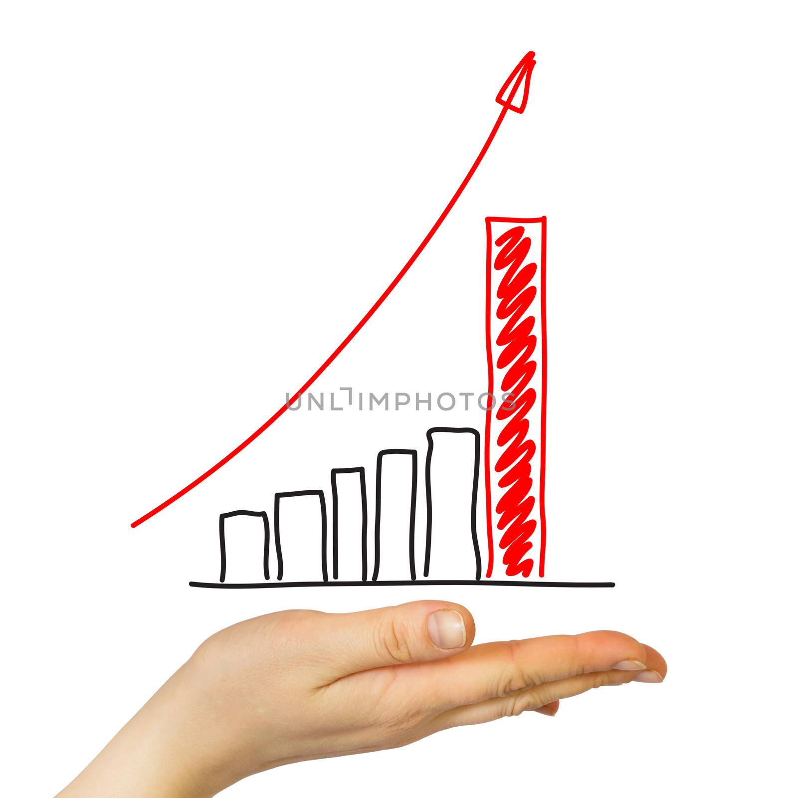 On the palm of the hand is a growth graph by cherezoff