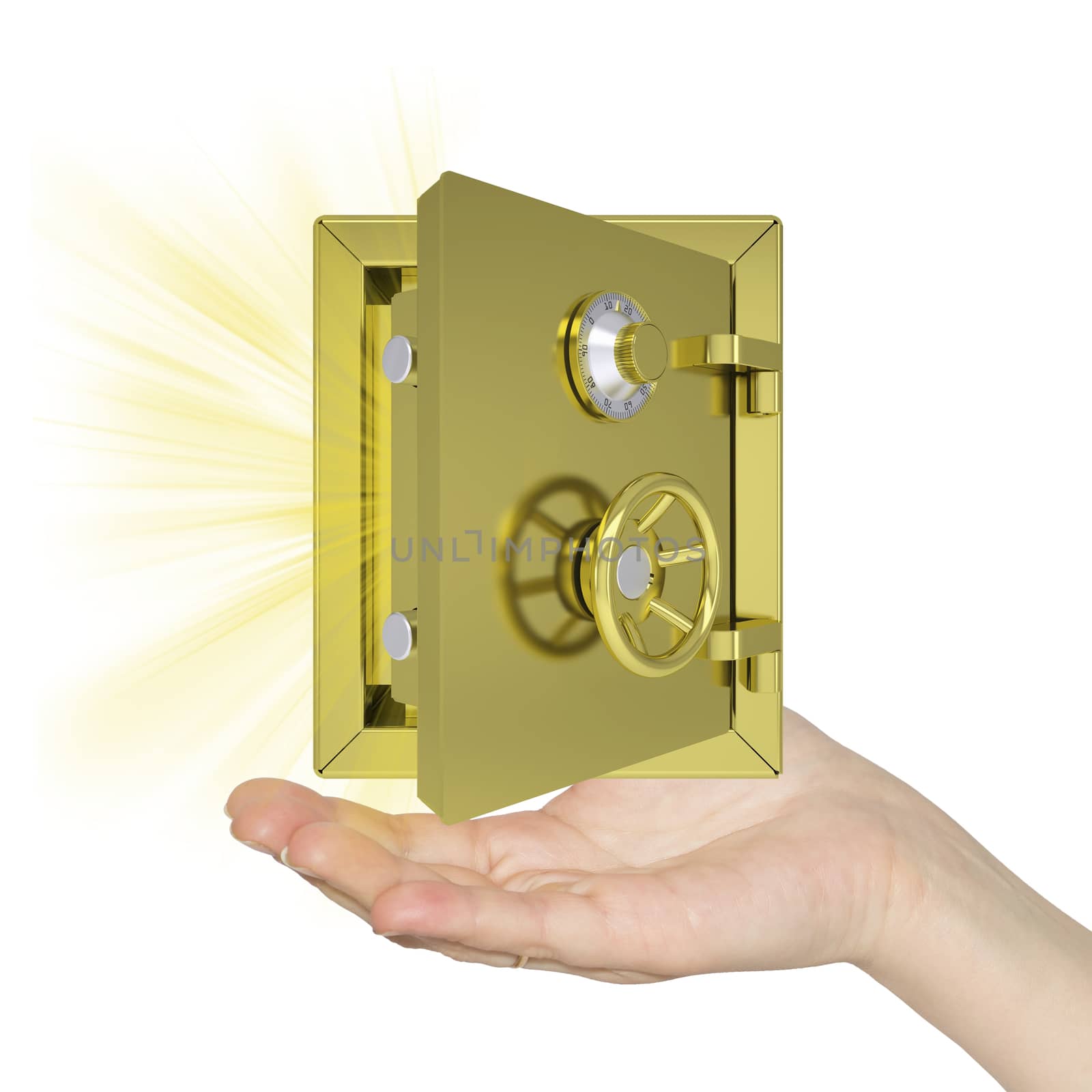 Hand holding open gold safe by cherezoff